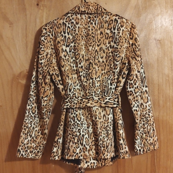 JL New York Sparkly Belted Trench Coat Gold Brown Cream Leopard Print Size Med - Picture 9 of 15